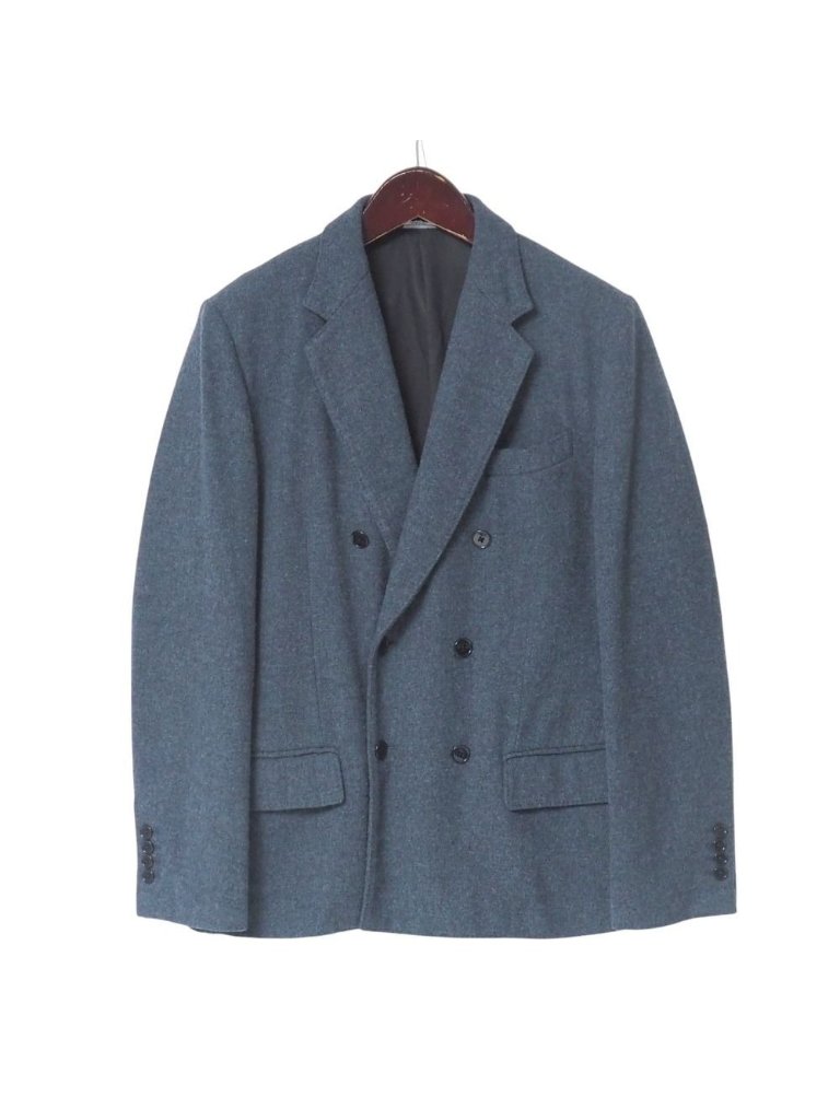 Dolce & Gabbana Tweed Jacket 48 Leather Double Navy